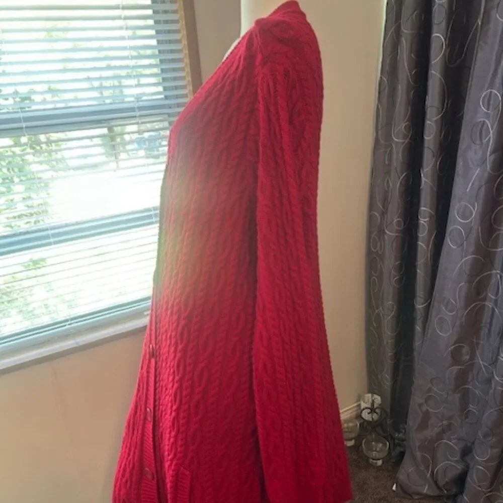 Denim & Co Red cable knit button front V-neck cardigan, size 3X